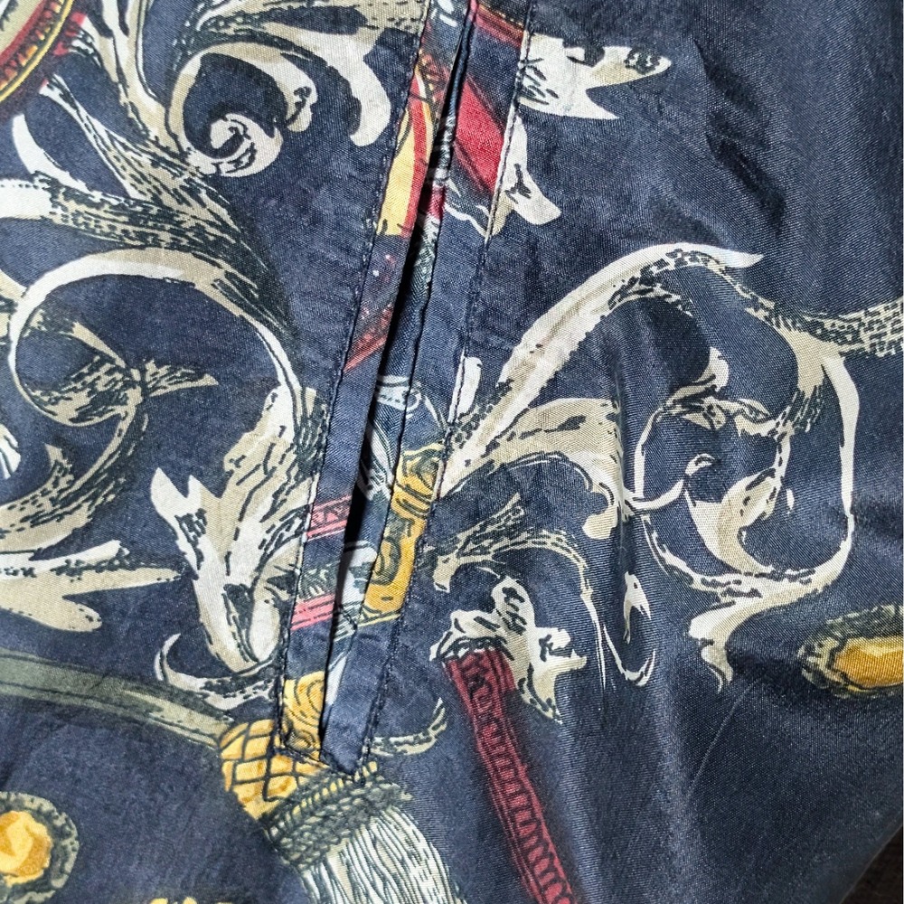 Lady CA Sport Vintage Silk Bomber Jacket 2X Navy Blue Baroque Chain Print Zip - Picture 6 of 11